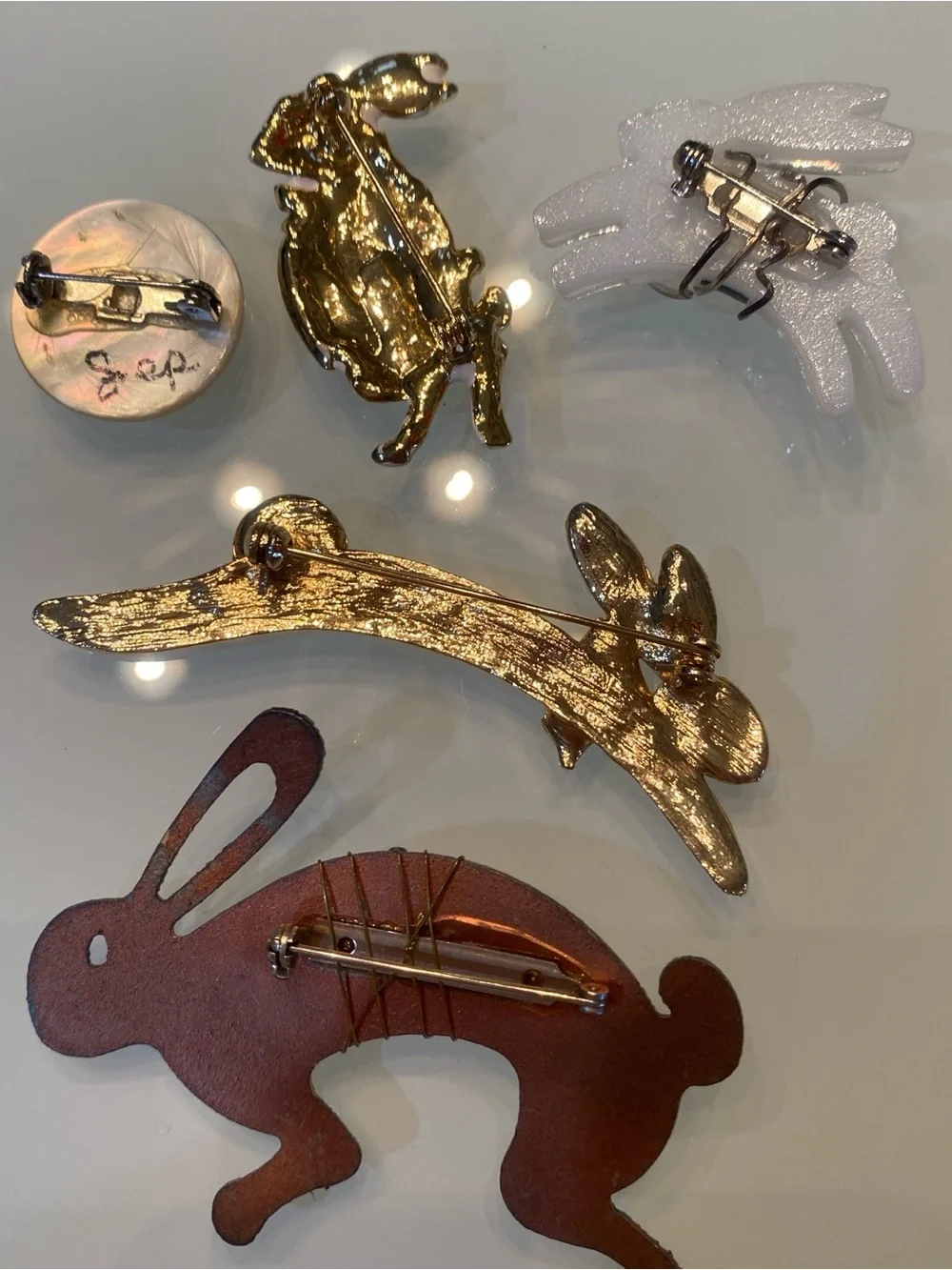 Vintage & Artisan Bunny Rabbit Brooch Pin Collection (Lot of 5)